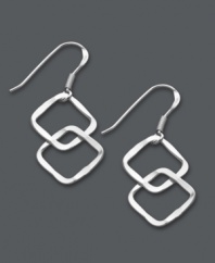 Playful shapes in shimmering silver add just the right touch. Studio Silver's delicate design features two interlocking squares set in polished sterling silver. Approximate drop: 1-1/2 inches.