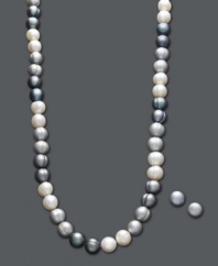 Subtle pearls with a metallic sheen. This beautiful set from Fresh by Honora features a cultured freshwater pearl necklace (8-9 mm) ranging in color from white to silver-gray and matching pearl stud earrings (8-8-1/2 mm). Set in sterling silver. Approximate length: 18 inches.