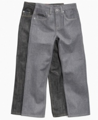 Neutrals continue to be a hit this fall so grab him a pair of these dark denim jeans from Sean John to keep his look up-to-date.