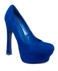 Go-go girl glamour. A bell-bottom heel and towering platform lend bold style to the Abrielle pumps by Kelsi Dagger.