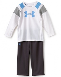 This sporty set from Under Armour outfits your little athlete with comfortable, breathable duds that'll keep him wiggling and giggling all day long.