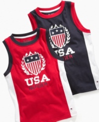 Play like a champion. Your little athlete can channel the glory of victories past in one of these crisp national tanks from Tommy Hilfiger.