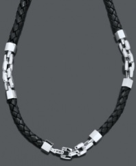 The perfect design for the rugged guy. This simple men's necklace combines braided black leather and stainless steel accents for a stylish look. Approximate length: 24 inches.