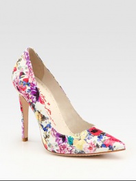 Painted florals in vivid spring hues adorn this patent leather silhouette, with a classic point toe. Self-covered heel, 4¼ (110mm)Printed patent leather upperPoint toeLeather lining and solePadded insoleImportedOUR FIT MODEL RECOMMENDS ordering one size up as this style runs small. 