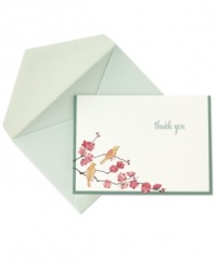 A beautiful gesture, Flowering Branches thank you cards help you express appreciation for a special gift, thoughtful friend and spring. Birds twitter from the top of cherry blossoms in a colorful lithograph print on pearl-white paper from Crane.