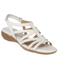 The Naturalizer Clim Sandals have comfort and style with their curvy straps and sliver wedge heel.
