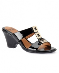 The Sofft Spezia Sandals go from work to weekends with a stunning blend of sophisticated details from their shapely demi-wedge heel to their hardware-embellished, t-strap upper.