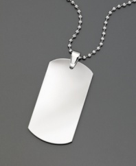 A classic dog tag gives your look an edge. Crafted of tungsten. Dog tag measures 2 inches long; beaded chain measures 22 inches.