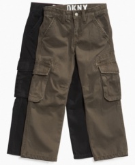 He'll be keen on these cargo pants from DKNY, with enough pockets for him to stash all the necessary tools for his on-the-go lifestyle.
