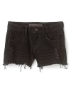 Distressed, cutoff-style shorts with raw hem.