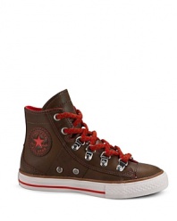 Boot up for fall! This updated sneaker adds hinged eyelets and two-tone woven laces for a seriously sturdy look.