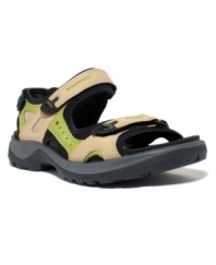 Take a hike...with this sporty performance sandal by Ecco. The Yucatan features a stretch-fit material lining for superb flexibility and adjustable straps for a customized fit.