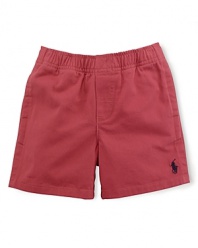 A preppy chino short is updated for all-purpose wear in a comfortable pull-on style with signature pony embroidery.