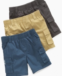 Carry his classic style over to the warmer season with a pair of these comfy cargo shorts from First Impressions.