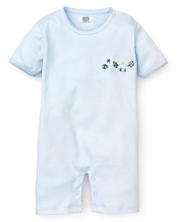 From naptime to playtime and everything in-between, this soft cotton shortall wraps your little one in cute, comfy style.