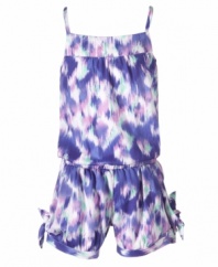 All-in-one. She can take the guesswork out of her morning routine with the simple style of this printed romper from DKNY. (Clearance)