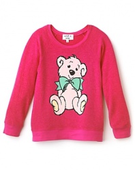 Wildfox Kids' droll beach jumper is as cozy as can be, crafted in a soft, worn cotton and adorned with a darling teddy bear at the chest.
