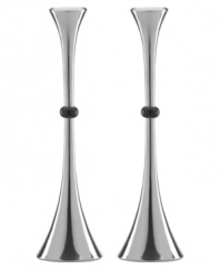 Beacons of style, Design With Light Trumpet candlesticks from Dansk feature a dramatic flared base and mix of dark and polished aluminum to create a simply chic arrangement.