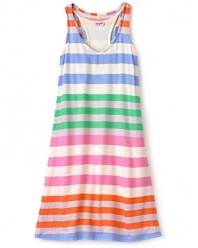 Spendid Littles' tank top dress calls forth summer fun with festive tropical stripes alternating from the shoulder to the flared hem.