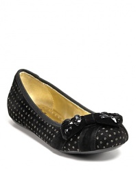 Juicy Couture's posh velvet flats tout polka dots and sparkling bows at the toes.