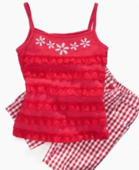 Picnic perfect! She'll be ready for any warm-weather activity in this adorable tank and plaid short set from Nannette. (Clearance)