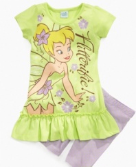 You can fly. She'll be light on her feet with this ruffly tunic and bike shorts set from Disney, featuring her favorite 'Flitterific' fairy.