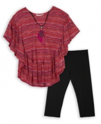 Floaty fashion. She'll stay breezy under the summer sun in this dolman-sleeve top and leggings set from BCX.