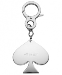 Engraved with off we go, the silver-plated Silver Street key chain will get you in and out with the impeccable style of kate spade new york. A fabulous gift!