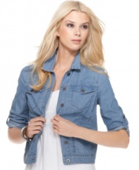 Calvin Klein Jeans' chambray jean jacket is the perfect piece to have on hand to add a bit of edge and a lightweight layer to a flirty, feminine sundress this season.