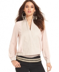 In soft pastels with contrast fabrics, this Bar III wrap-style jacket is a hot summer coverup!