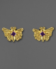 These beautiful little butterflies clasp deep purple amethyst accents for an extraordinary hint of color. In 14k gold.