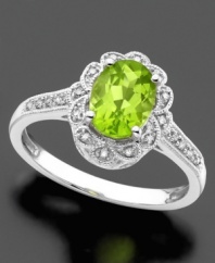 Filled with royal beauty, this 14k white gold ring features oval-cut peridot (1-1/3 ct. t.w.) and diamond accents.