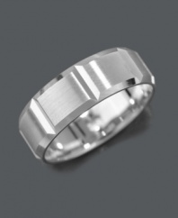 Take the simple band to a whole, new level. This stylish men's ring features a chic, vertical cut set in 14k white gold. Sizes 6-13.