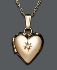 Filled with a picture of mom and dad or grandma and grandpa, give this 14k gold pendant to a deserving little girl. Heart locket features single diamond accent. Approximate length: 15 inches. Approximate drop: 1/2 inch.