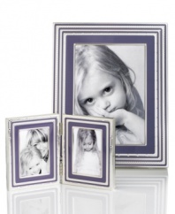 Add new elegance to beautiful memories with Vera Wang's With Love Lavender double picture frame. Geometric detail lends metallic shimmer to colored enamel in a home accent that invokes modern and deco design.