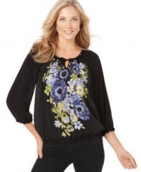 This top from JM Collection features a laid-back silhouette with a romantic floral print. Pair it with jeans and flats for a go-anywhere look that's simply fresh!