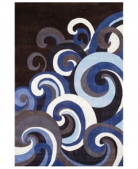 Designed to make a splash on the tween scene, this artful rug from Momeni's Lil Mo Hipster collection is the perfect update for an outgrown décor. Swirly, comic book-inspired waves in mod shades of ocean blue and slate gray are tailored to the taste of up-and-coming surfers and beach barneys. Hand-tufted mod-acrylic is soft, strong and flame-retardent.