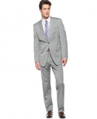 Gray matters. Think outside the black box with this slim-fit grey suit from Calvin Klein.