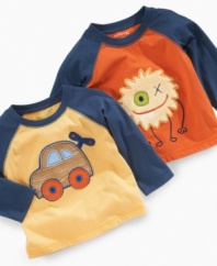 Show off his playful side with one of these adorable graphic shirts from First Impressions.