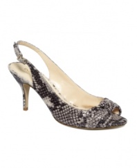 The trend of the season, snakeskin elevates these captivating Rebec slingback pumps by Enzo Angiolini. They are the darling of the workday, or break them out for evening adventures!