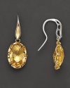 An elegant drop earring from Tacori. Faceted citrine quartz in an airy yellow gold and silver ruffled-crescent setting.