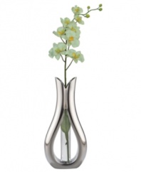 Celebrate nature with Nambe. Sculpted in lustrous, fluid metal, the Tulip bud vase transforms a stem of silk orchids – or your favorite fresh flowers – into modern art. A beautiful bridal shower or birthday gift!