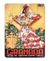 Full of bold Spanish flavor, this wooden sign features a beautiful woman in traditional dress, offering colorful insight on the 1949 Corpus Christi festival in Granada. A distressed finish adds decidedly vintage charm.