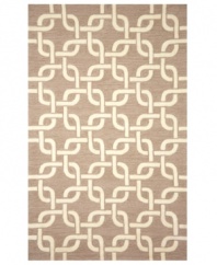 Chain-link chic! Liora Manne combines hand-hooking and hand-tufting techniques to achieve the rich, textural surface of this oatmeal and ivory-hued indoor/outdoor rug from the Spello collection. UV stabilized to minimize fading, the elegant and durable rug is sure to please. Hose off for easy cleaning.