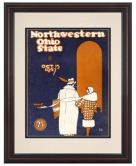The Northwestern Wildcats clawed their way to the end zone in 1927, beating the Ohio State Buckeyes 19-13. Get in on the action with this restored cover art from that game's football program, featuring a classic cherry-finished wood frame.