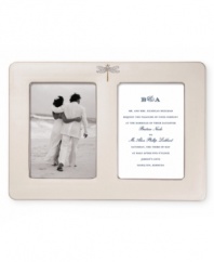 Perfect for keeping your fondest memories side by side, this frame is intricately crafted to evoke the fine, mesh-like texture of a dragonfly's wing. Holds two 5 x 7 photos.