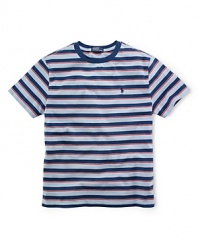 Crafted from super-soft cotton jersey, an essential tee is adorned with a bold, striped pattern for preppy appeal.