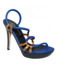 Slinky and sexy, Donald J Pliner's Wera high heel sandals inject a dose of bright color and shine into your look.