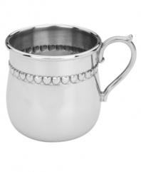 They'll love it. A gift for babies that parents will cherish, this Reed & Barton baby cup gleams with a band of embossed hearts in solid pewter. With child-friendly rolled edge.
