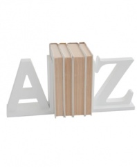 Book smart. A to Z bookends from Design Ideas alphabetize reading materials in the living room, kid's room or home office in bold capital letters.